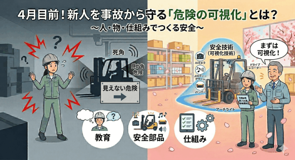新入社員をフォークリフト事故から守るため、危険を「見える化」しましょう！